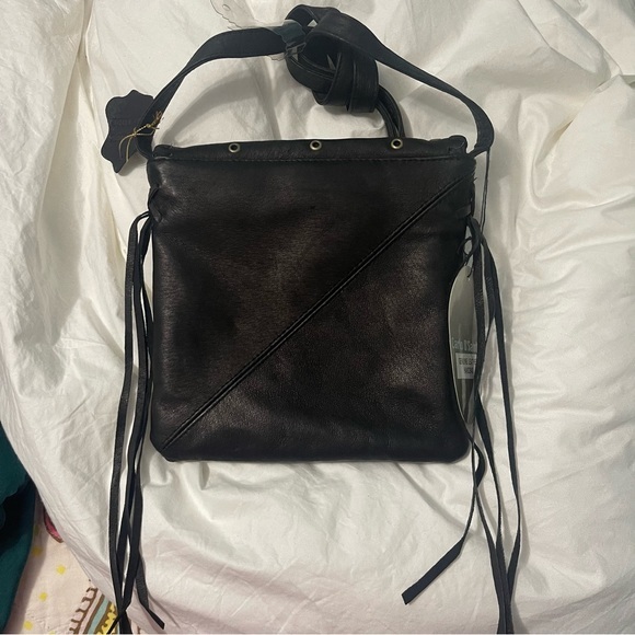 NWT Black Genuine Leather Studded Fringe Crossbody Bag - Picture 6 of 8